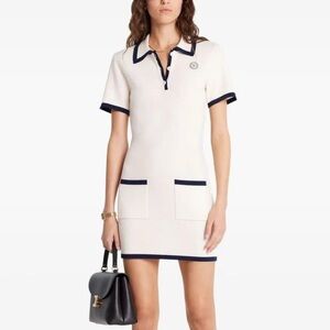 Sporty & Rich Hilary Cream Mini Dress with Navy Accents